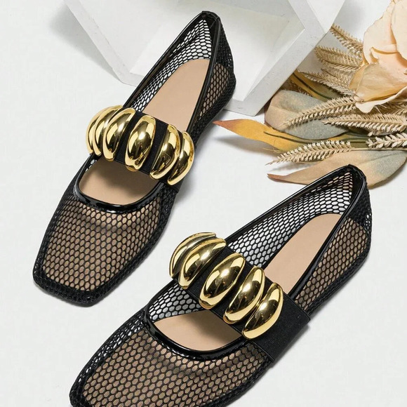 Black Elegant Women's Summer Hollow Breathable Fishnet Loafers - Picture 1 of 6